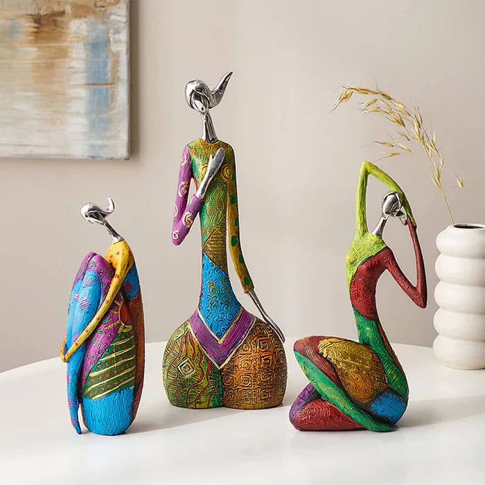 Vibrant Female Figurine Resin Art Statue for Home Decoration