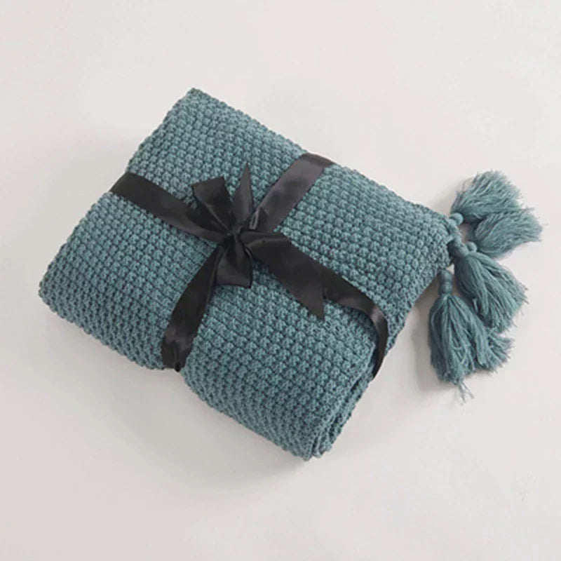 Plush Wool Throw Blanket with Tassel Trim