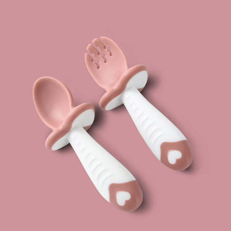Soft Baby Utensil Set Silicone Spoon and Fork
