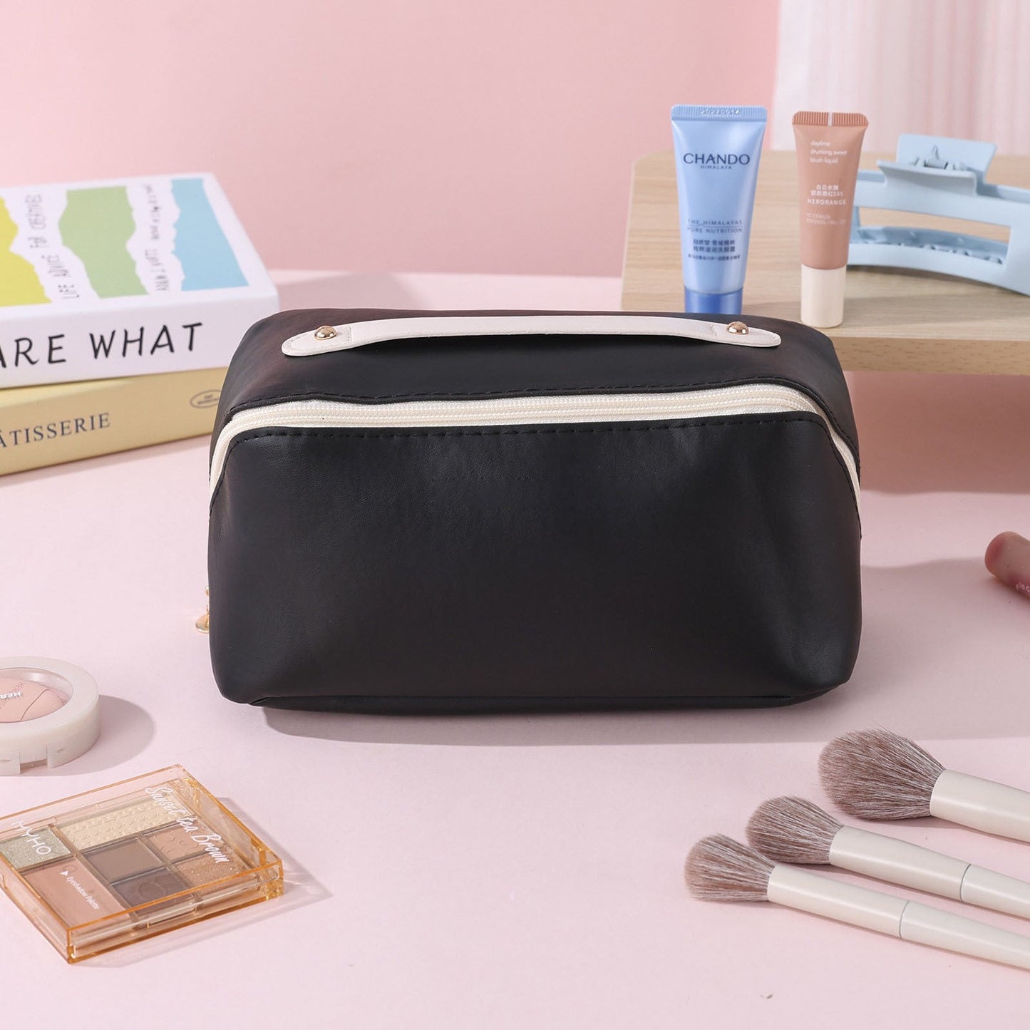 Spacious Travel Makeup Bag Premium PU Leather