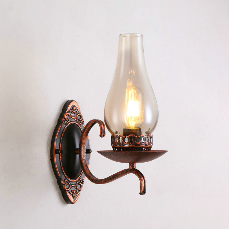 Rustic Metal Wall Lamp with Glass Shade in Warm Copper