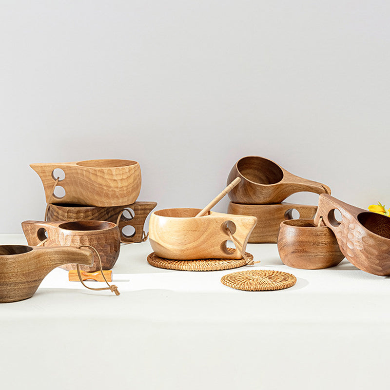 Natural Wood Tea Cup Set