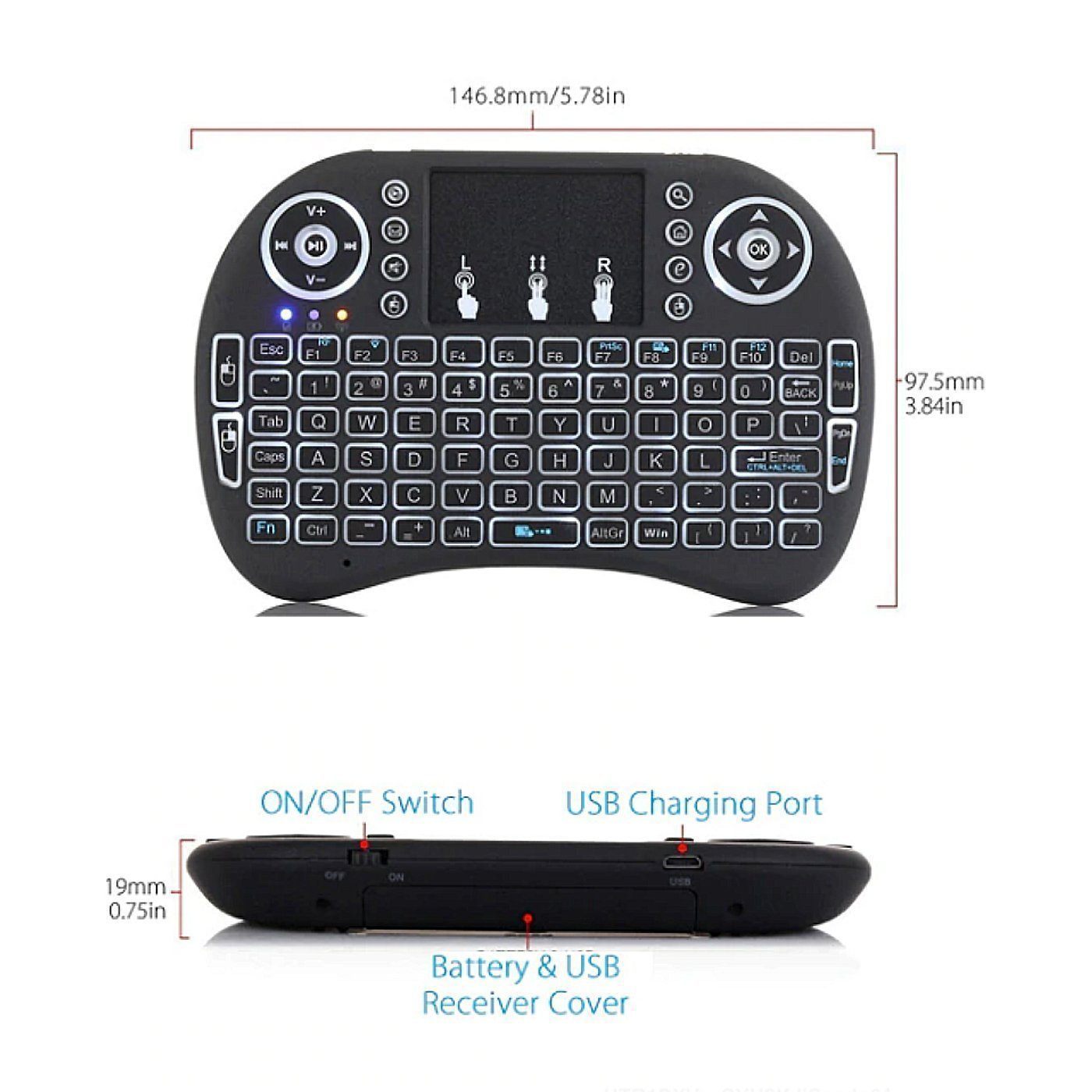 Compact LED Wireless Mini Keyboard