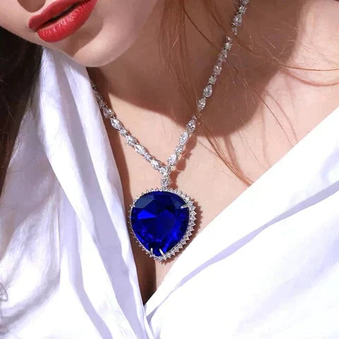 Beautiful Blue Crystal Heart Pendant Necklace