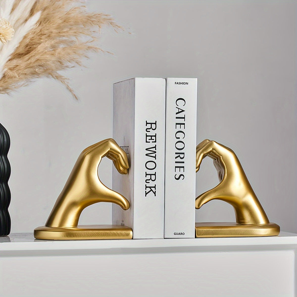 Elegant Heart Bookends in Gold Tone