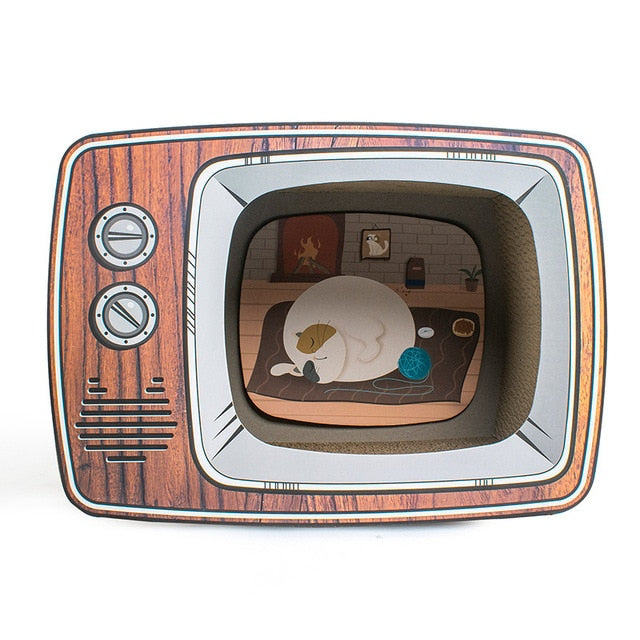Rustic Wood Cat Scratch Bed House