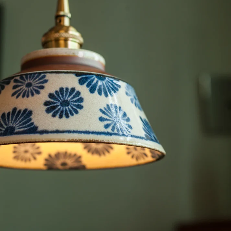 Vintage Asian Ceramic Pendant Lamp
