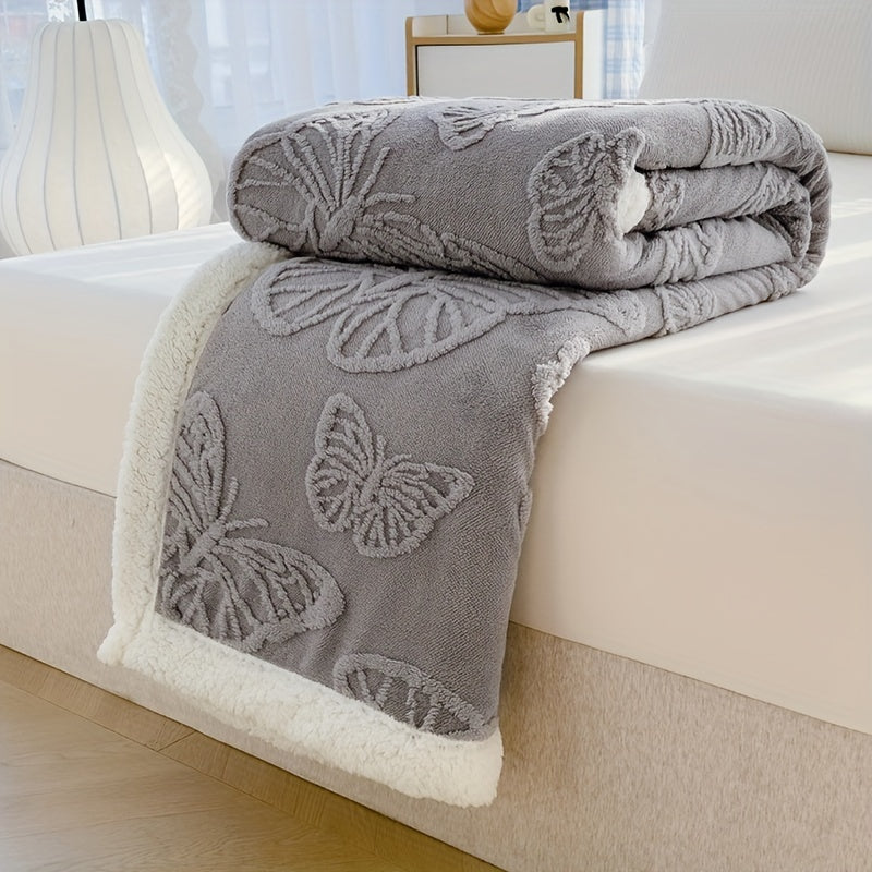 Plush Fleece Throw Blanket with Colorful Butterfly Pattern