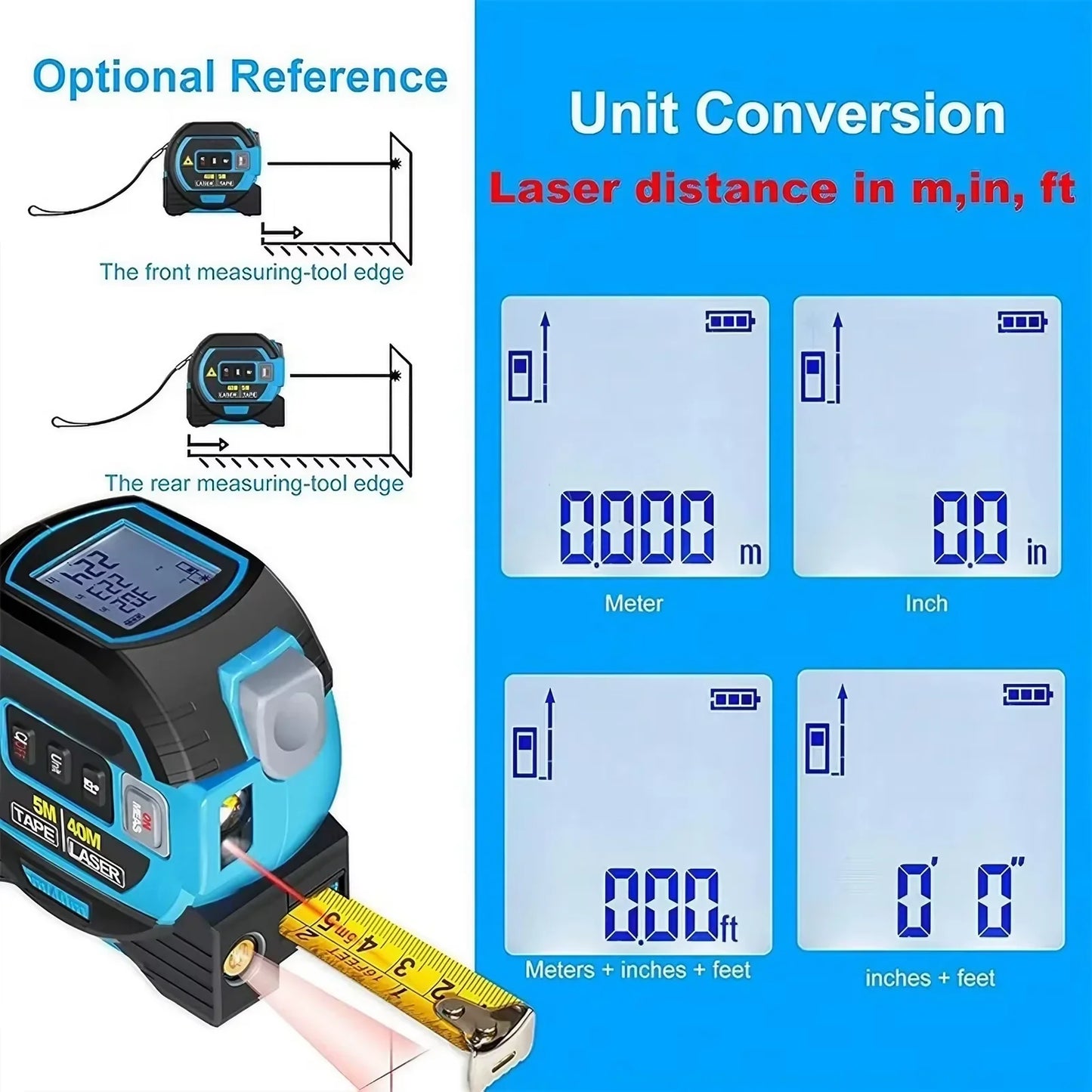 Multifunctional Digital Laser Measuring Tape 40M