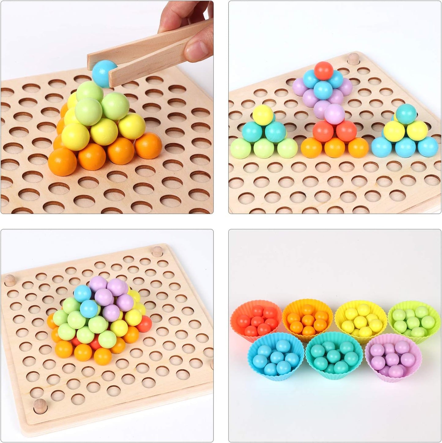Wooden Bead Board Toy with Tweezers for Kids Learning