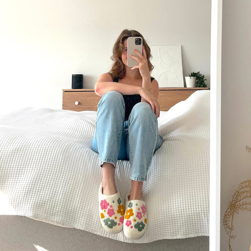 Cozy Floral Slippers with Grip Sole