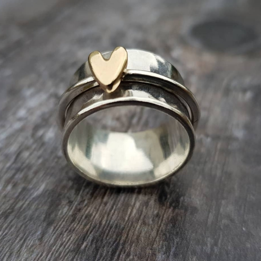 Elegant Antique Silver Ring with Gold Accent - Befez