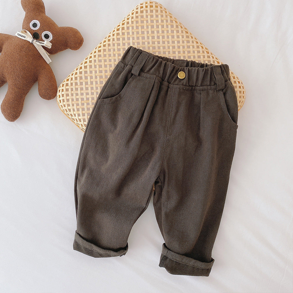 Soft Boys Trousers with Elastic Waistband - Beige