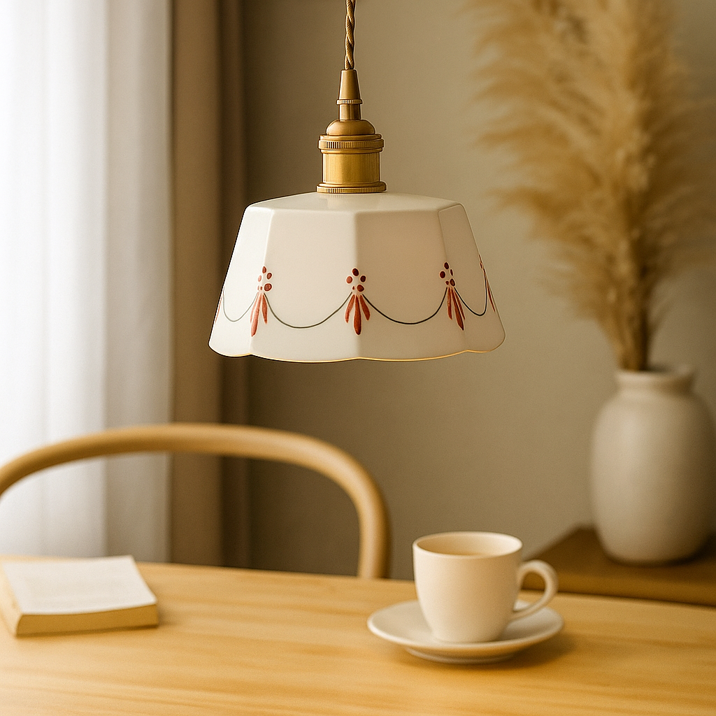 Beautiful Hanging Lamp with Vintage Ceramic Design