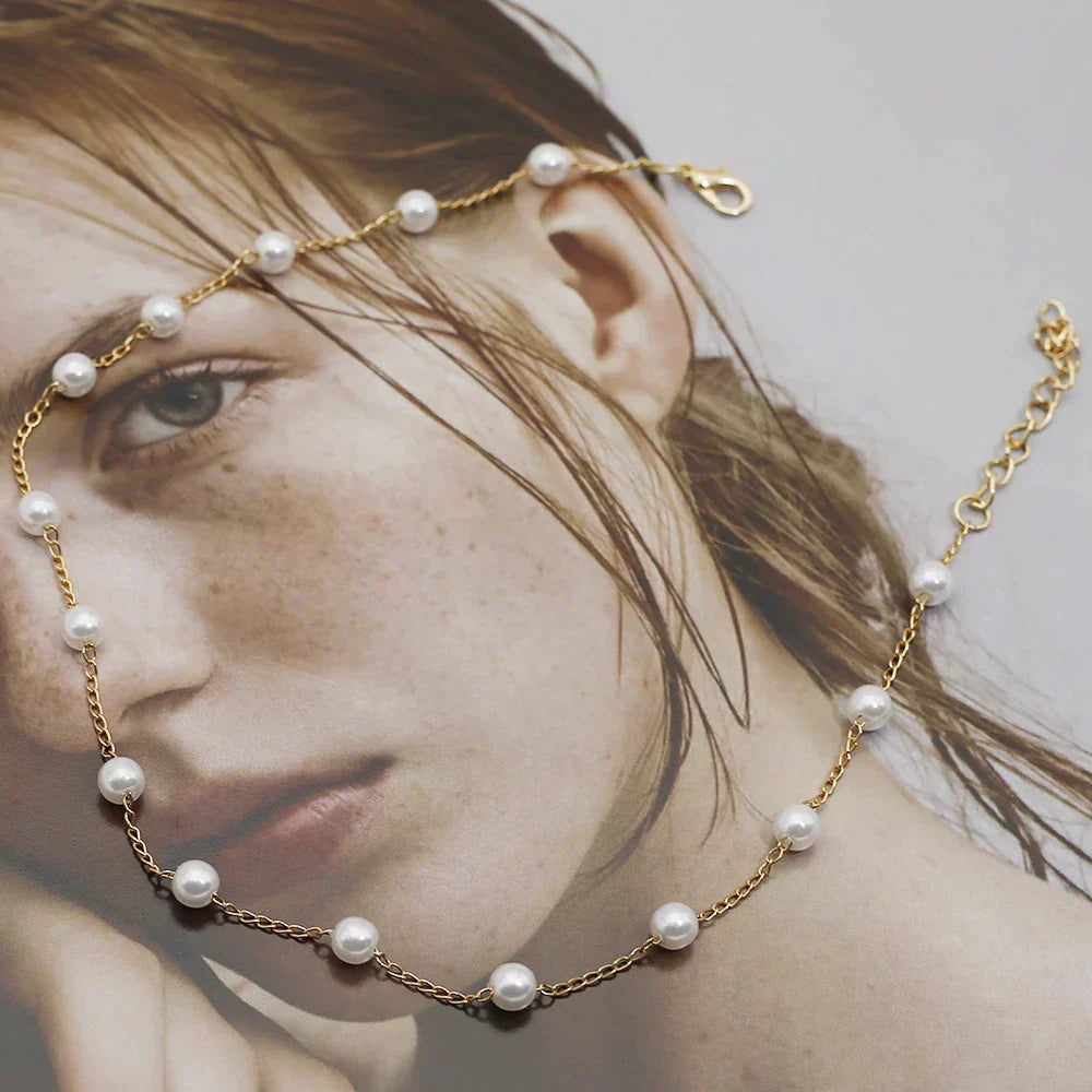 Elegant White Pearl Chain Necklace