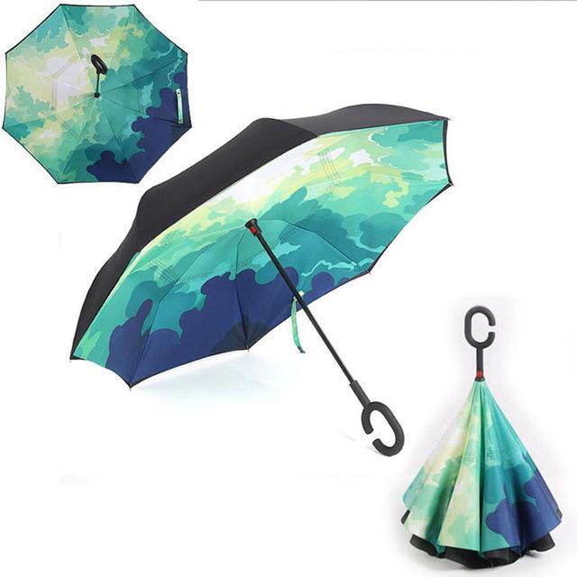Windproof Reversible Handsfree Compact Umbrella