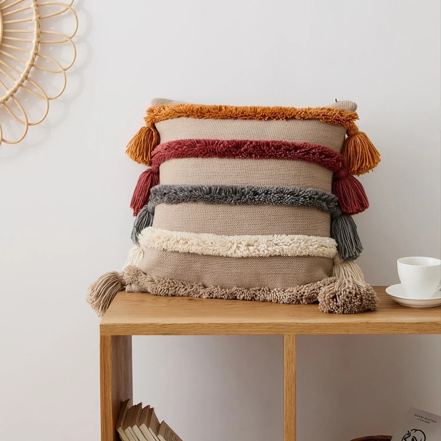 Colorful Striped Fringed Cushion Cover