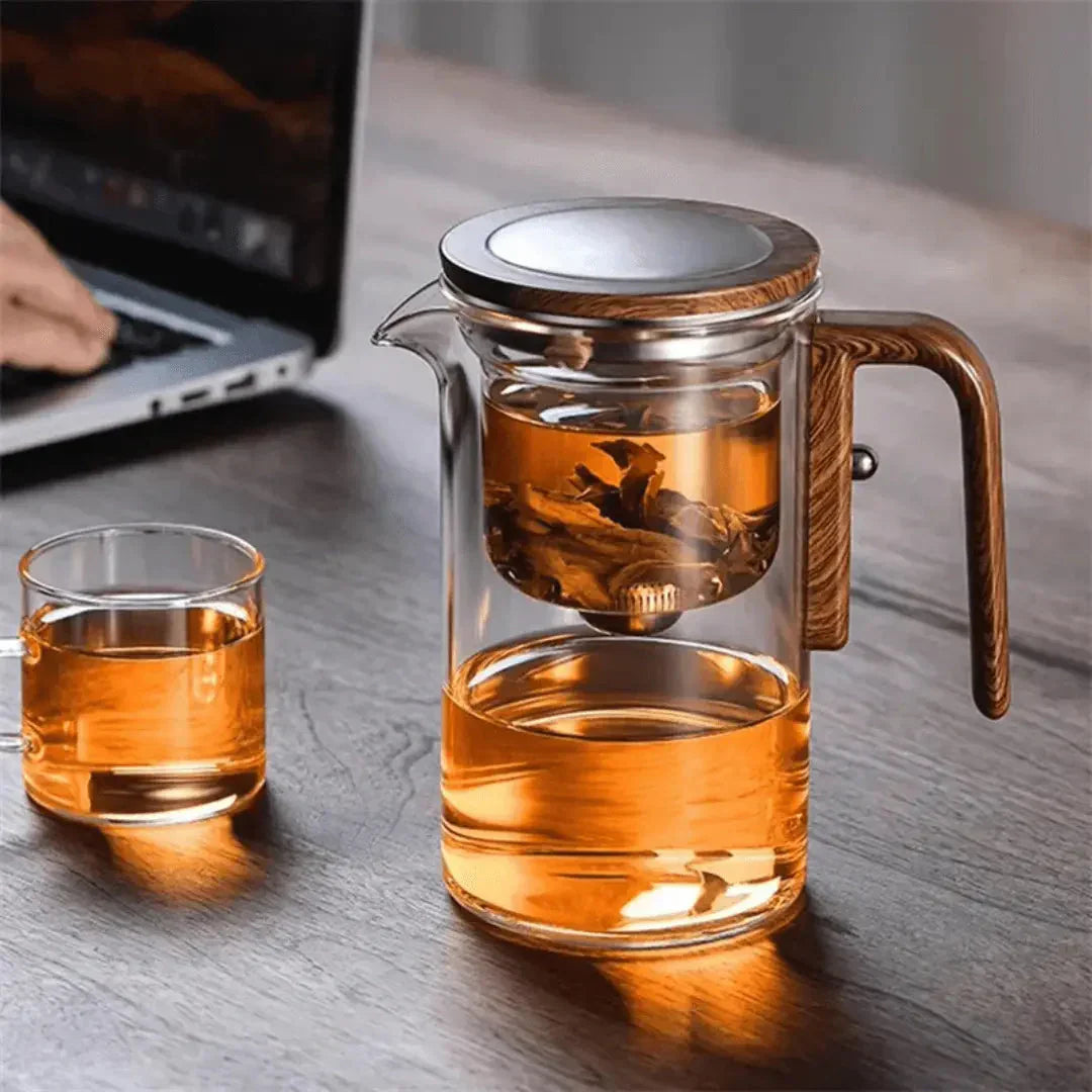 Clear Glass Teapot with Wood Handle