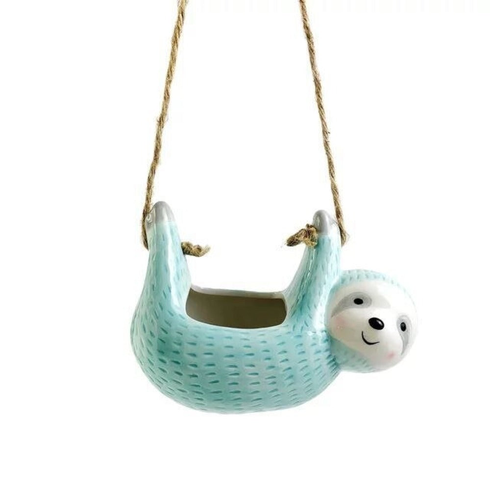 Colorful Ceramic Planter With Fun Sloth Pattern