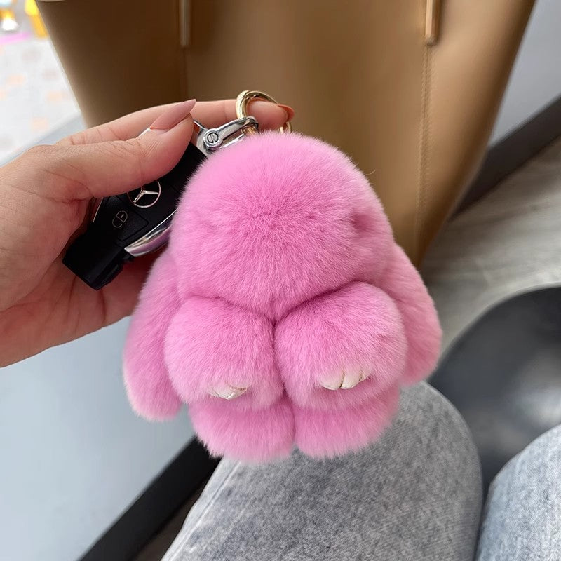 Cute Plush Bunny Pom Pom Keychain Charm