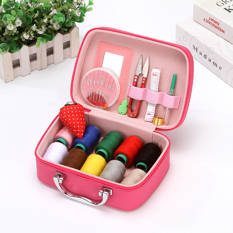 Compact Travel Sewing Kit in Leather Style Case