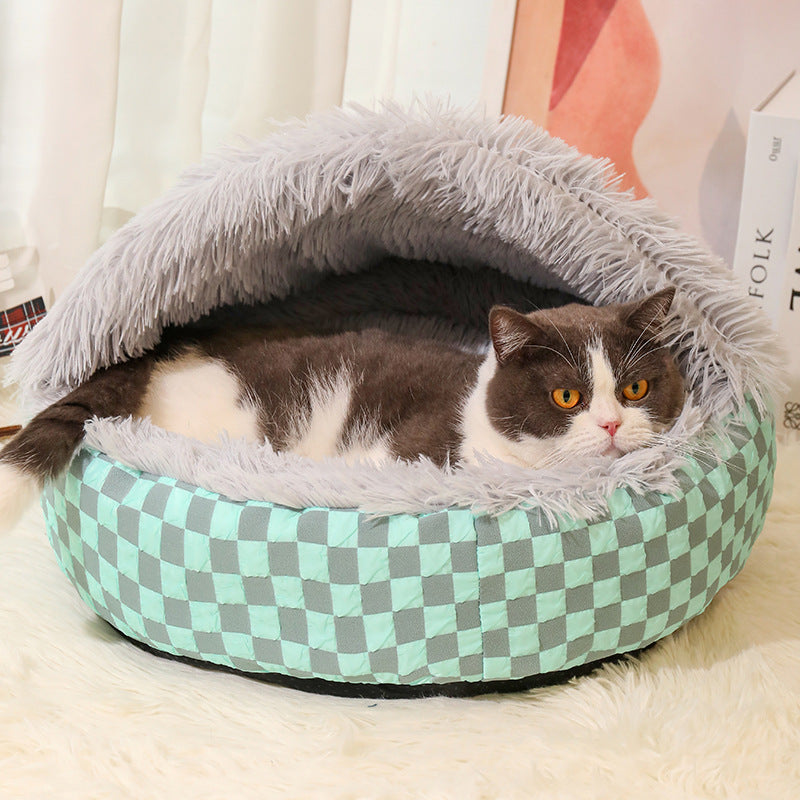 Plush Reversible Cat House Bed