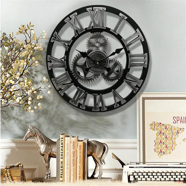 Vintage Metal Wooden Wall Clock - Reclaimed Wood