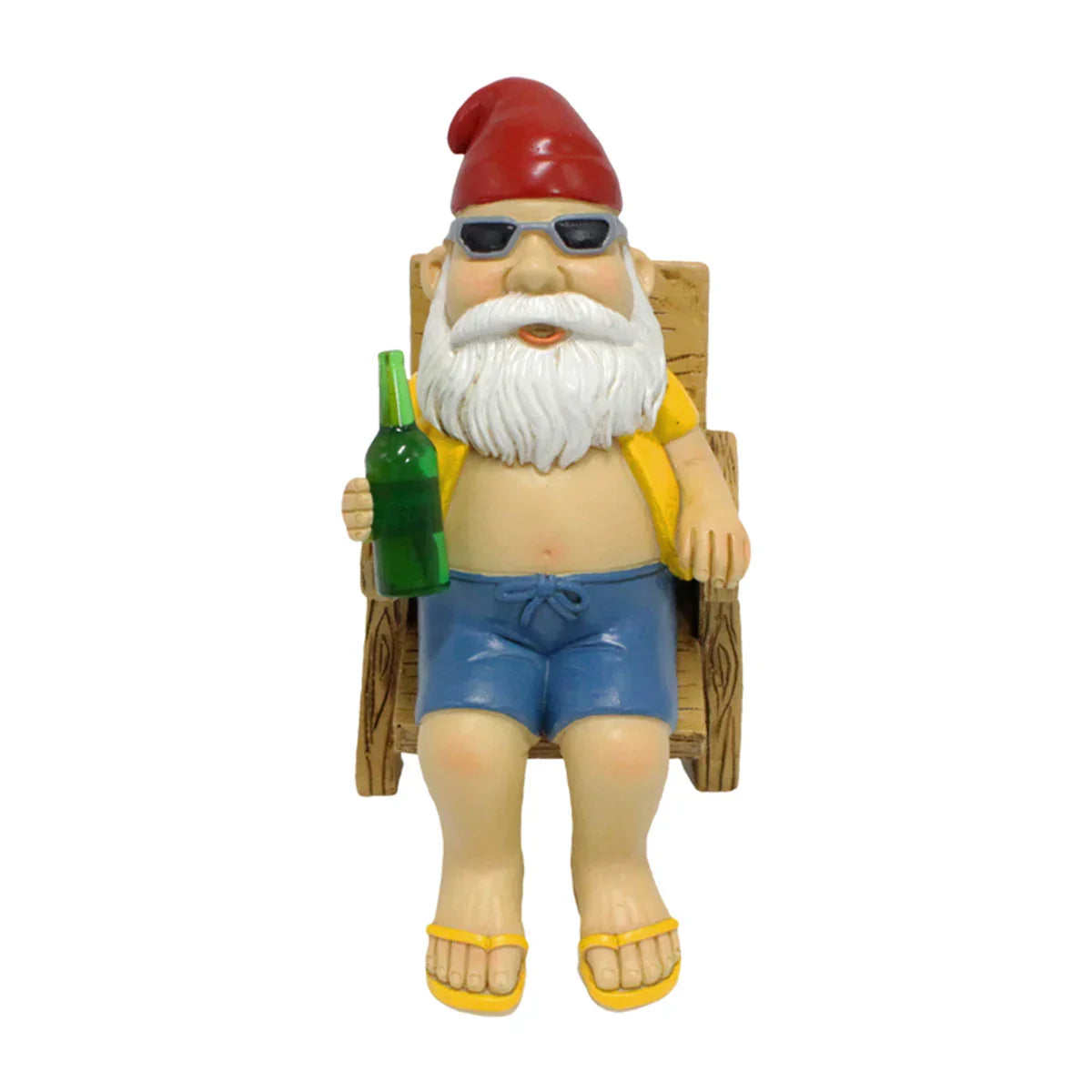 Fun Garden Gnome Figurine with Chair Statue