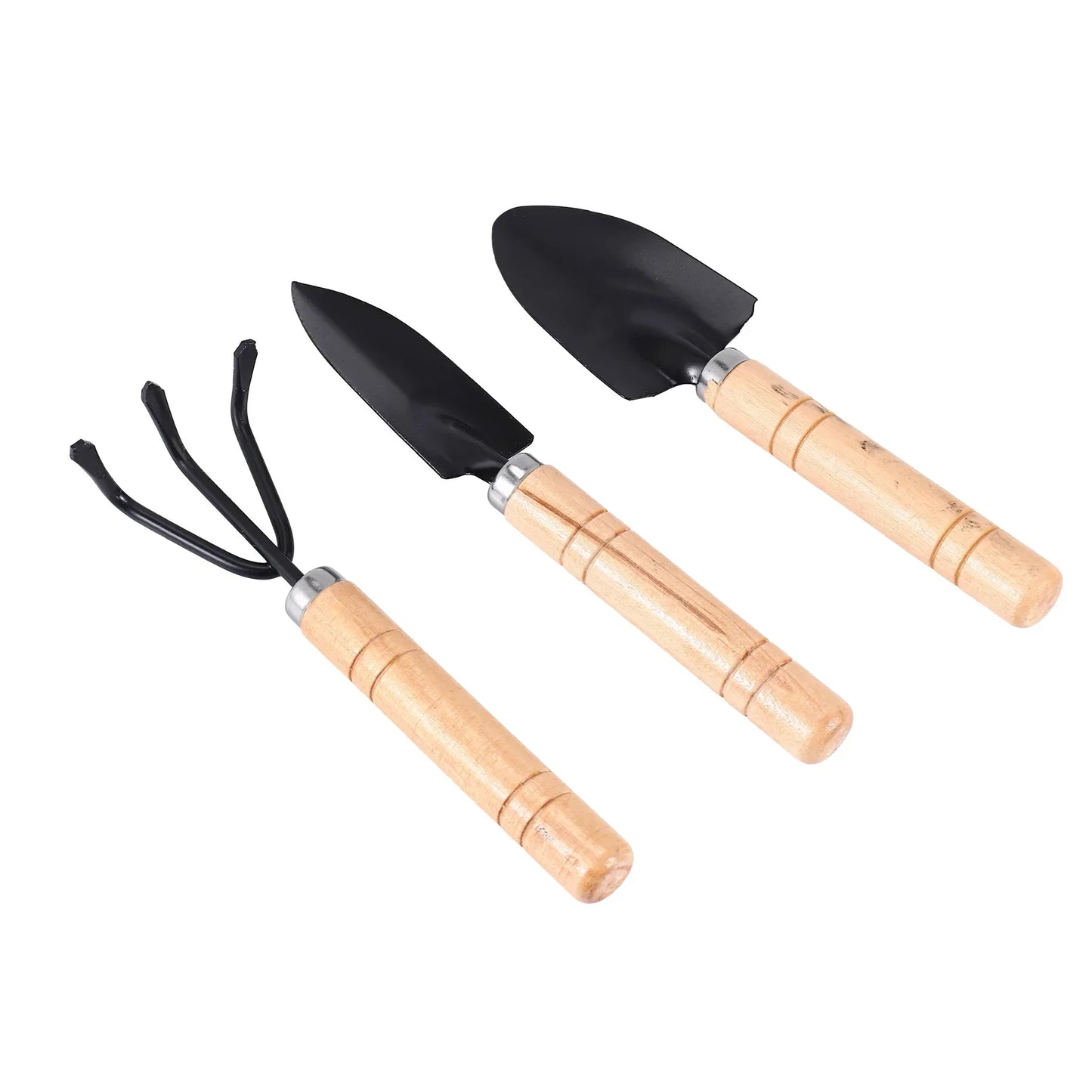 Compact 3-Piece Gardening Tool Set with Wooden Handles