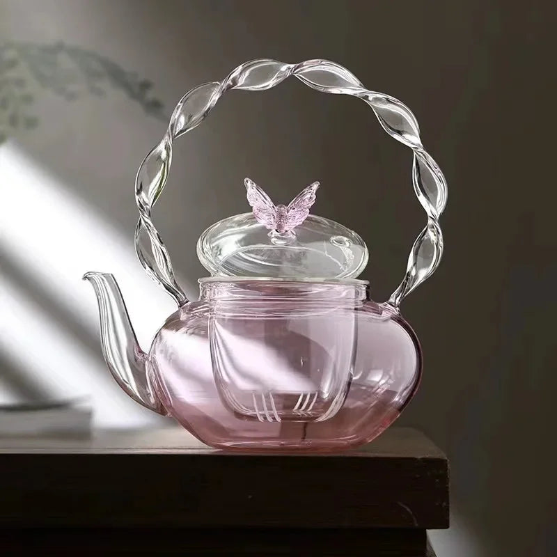 Colorful Flower Pattern Glass Tea Pot Infuser