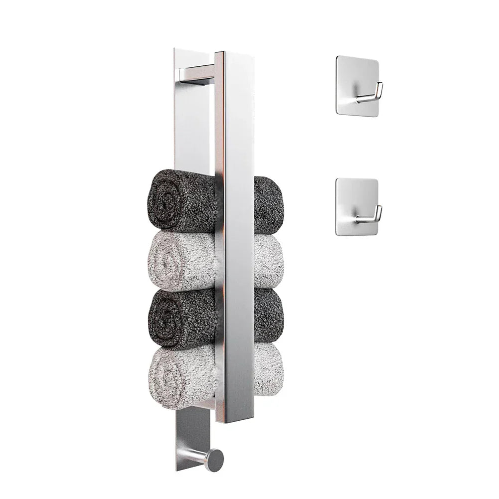 Stylish Adhesive Bathroom Towel Holder in Silver and Black