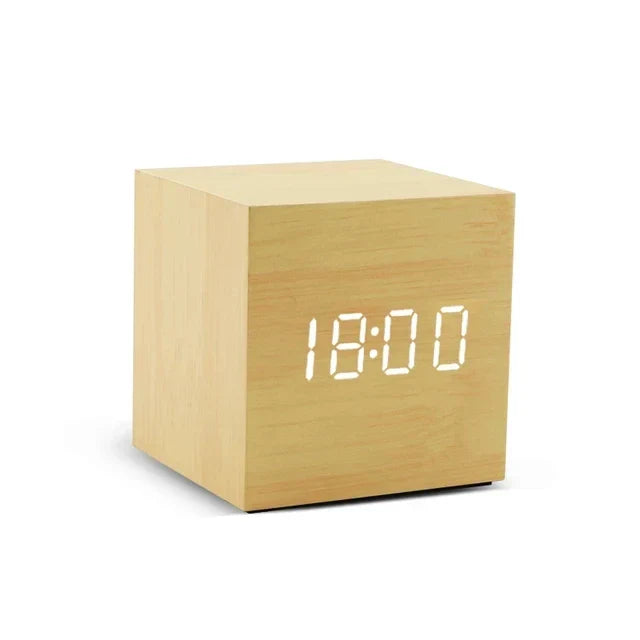 Simple Wooden Digital Alarm Clock with Temperature Display
