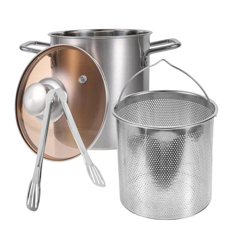 Large Stainless Steel Fry Pan 3L with Strainer & Lid