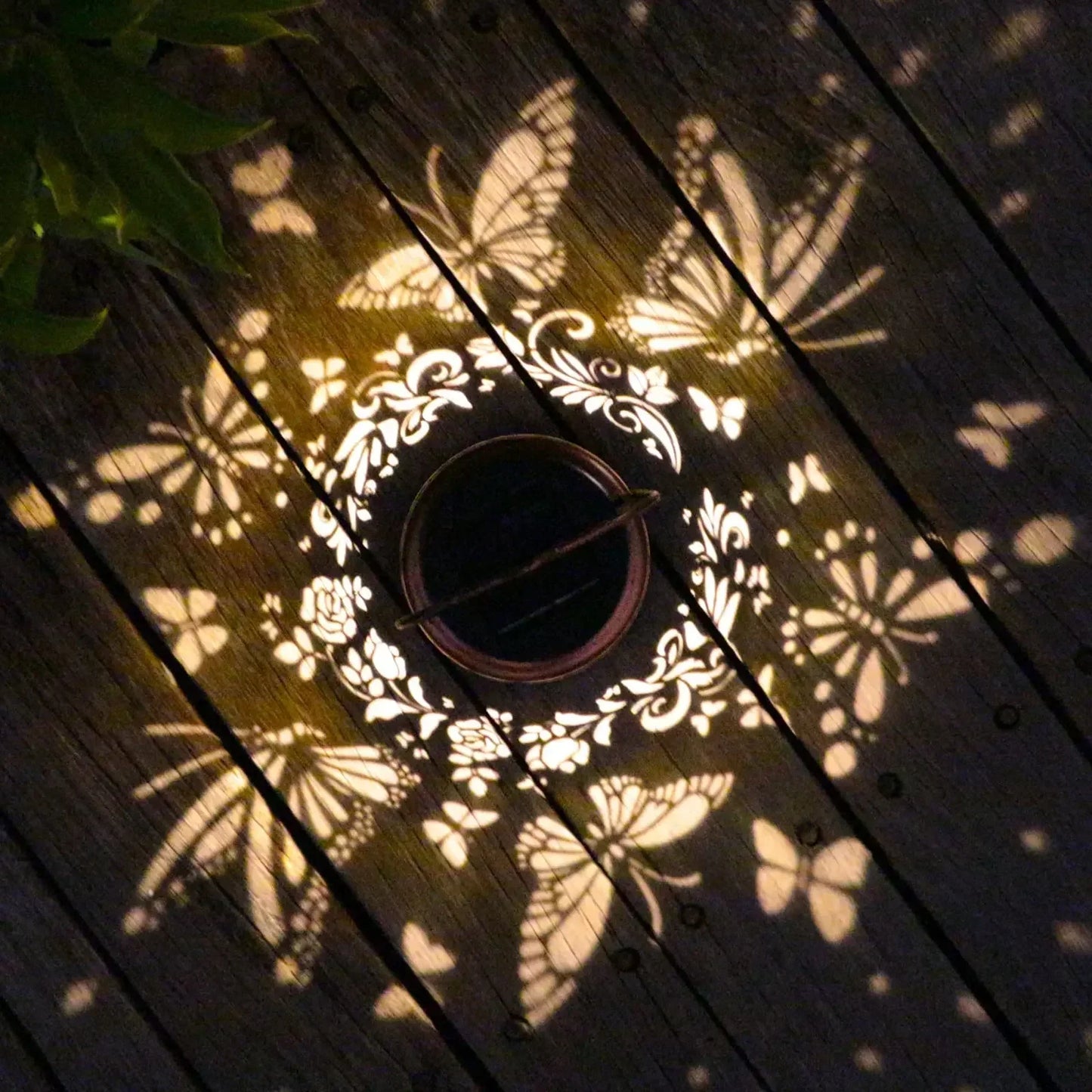 Vintage Solar Lantern with Butterfly Pattern Outdoor Light
