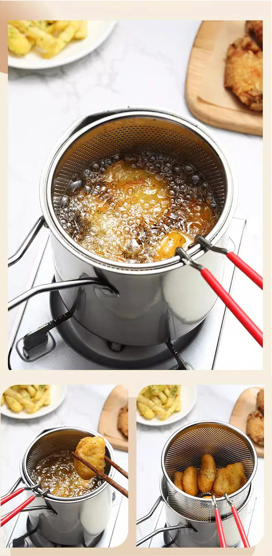Space Saving Electric Deep Fryer Set with Oil Control
