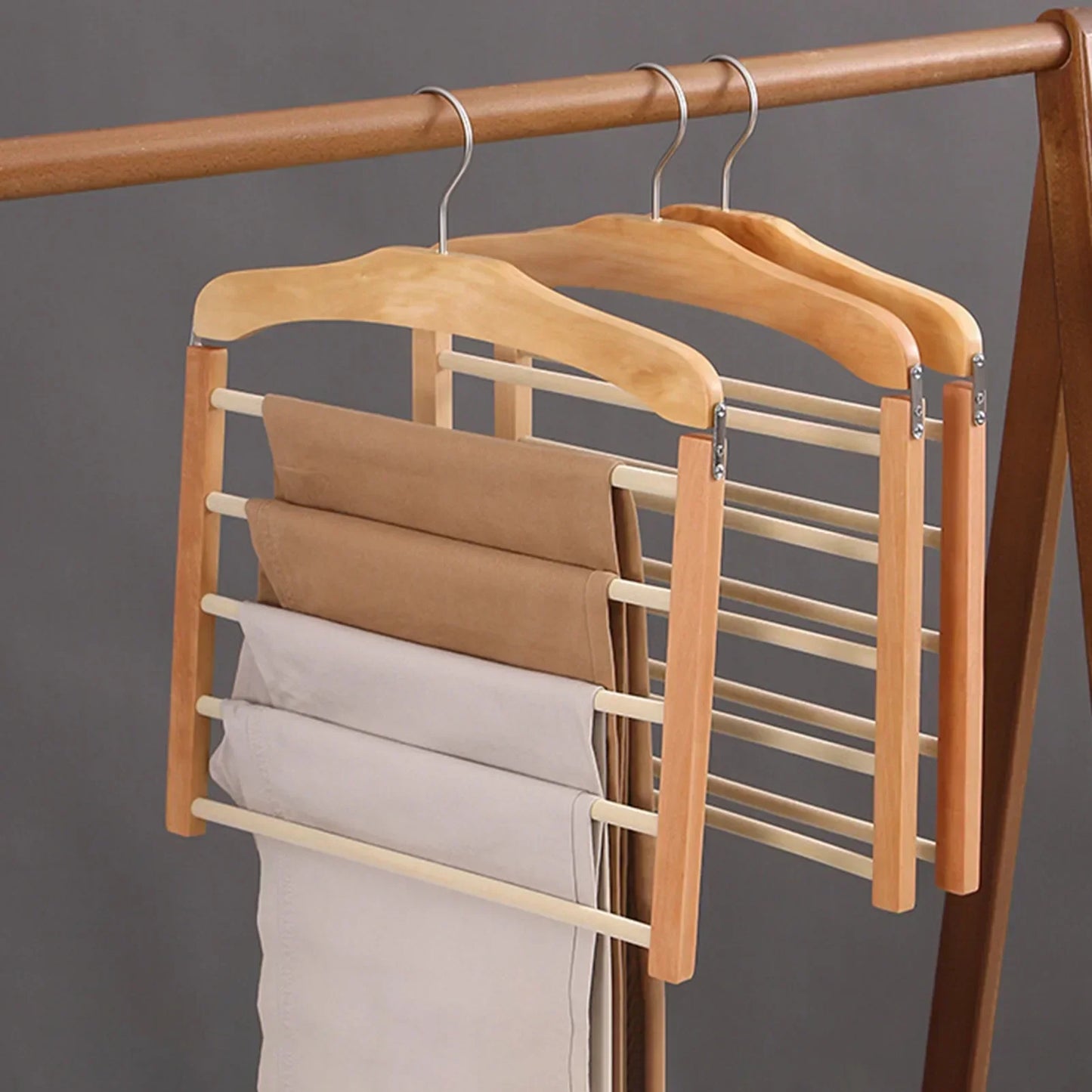 Compact Wooden Pant Organiser Hanger