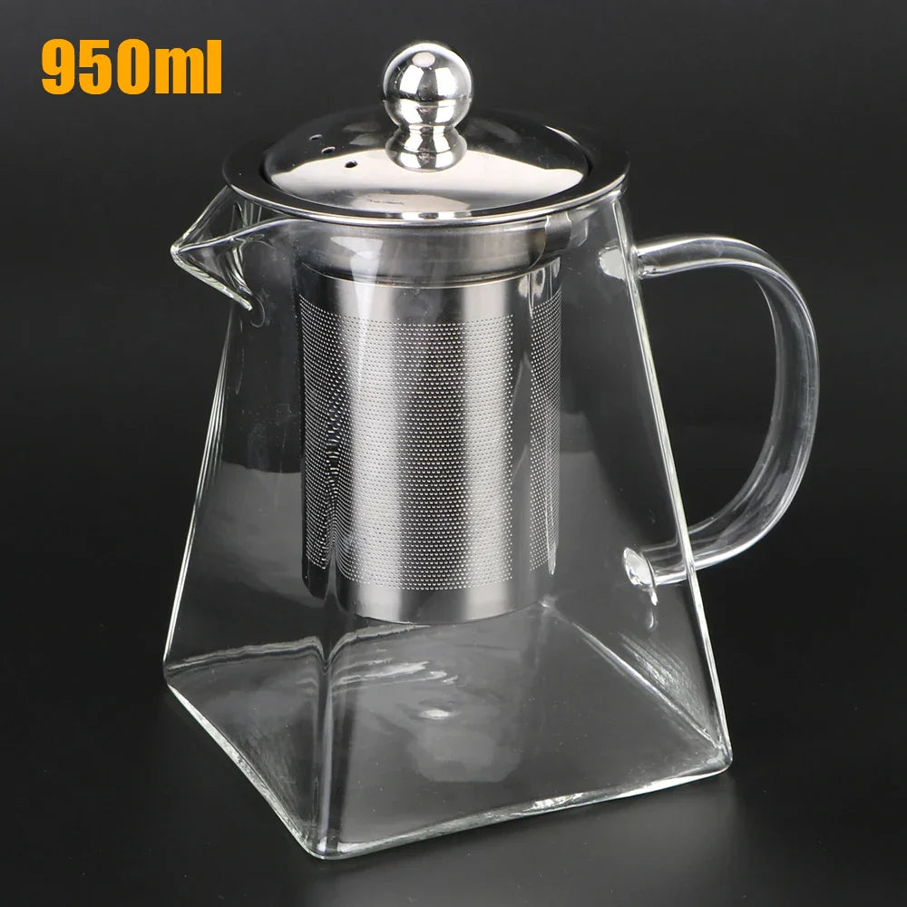 Clear Glass Teapot with Metal Strainer, 550/750/950ml