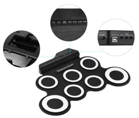 Compact Foldable Drum Kit with Silicone Pads and Sticks