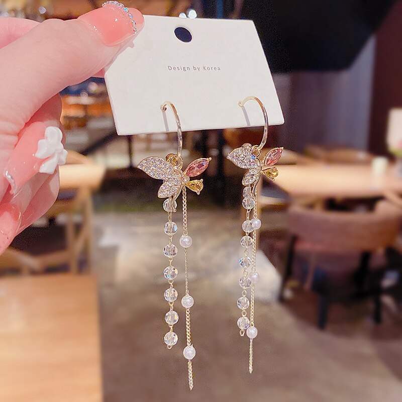 Beautiful Floral Drop Chain Earrings
