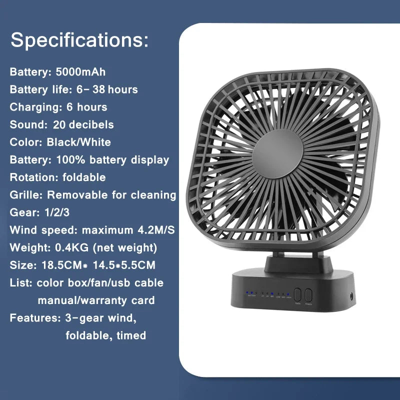 Portable Rechargeable USB Mini Fan with Timer