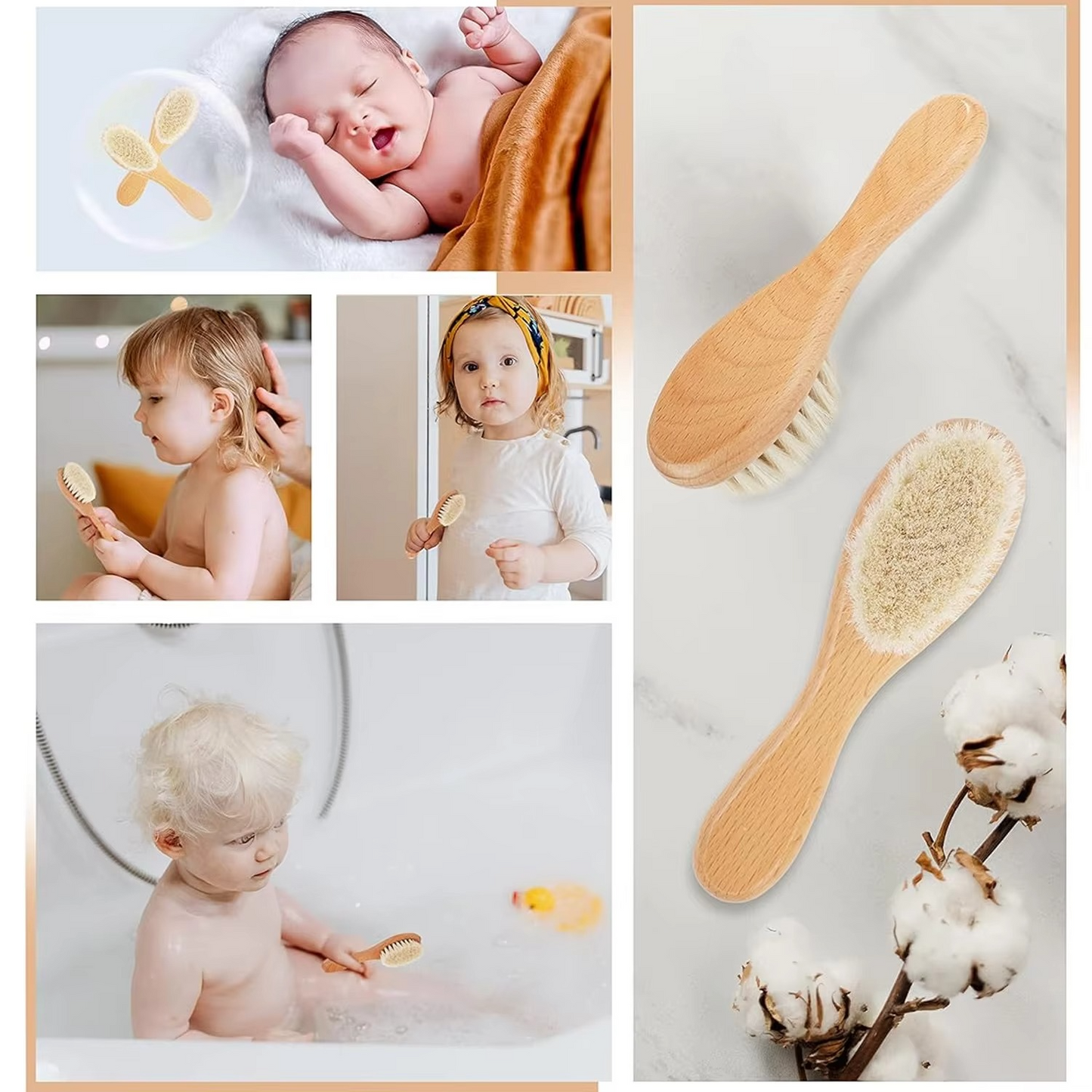 Gentle Wood Baby Hair Brush and Comb Set with Soft Bristles