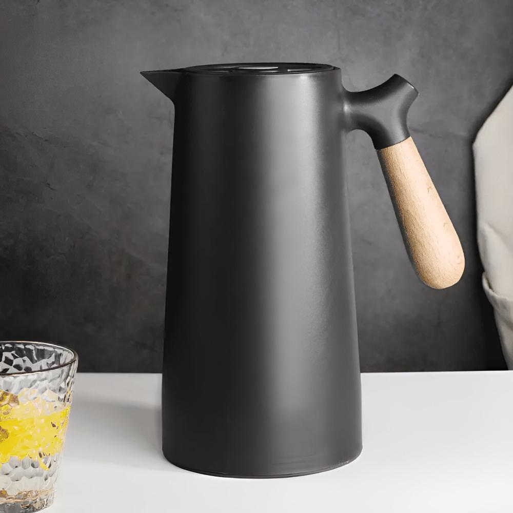 Thermal Carafe with Wood Grip | Insulated Flask for Tea Coffee