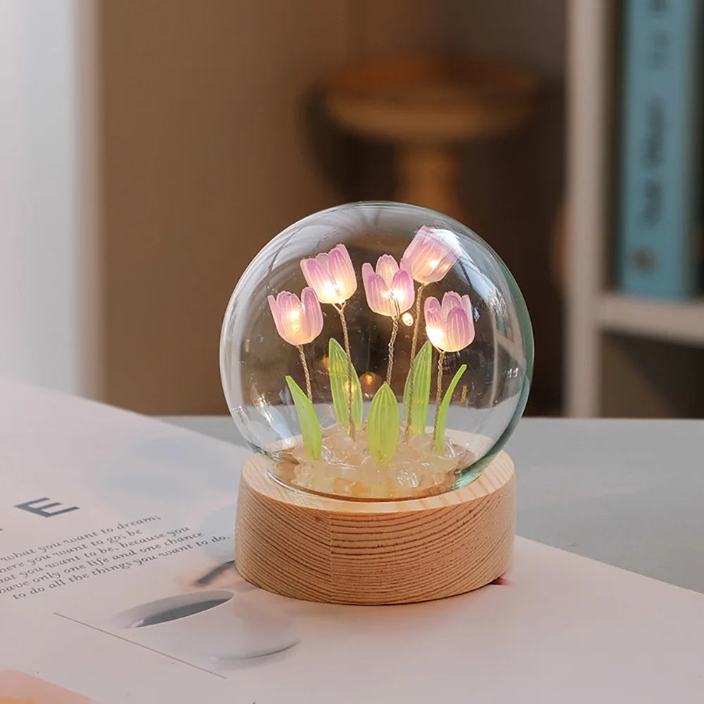 Stylish Floral Glass Table Lamp