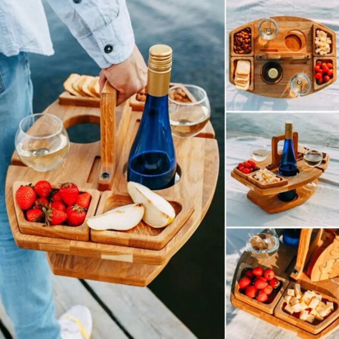 Compact Collapsible Wooden Wine Bar Table