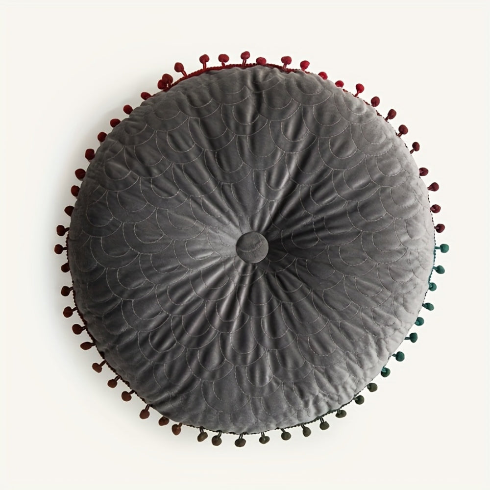 Soft Round Plush Quilted Ottoman Cushion Pad