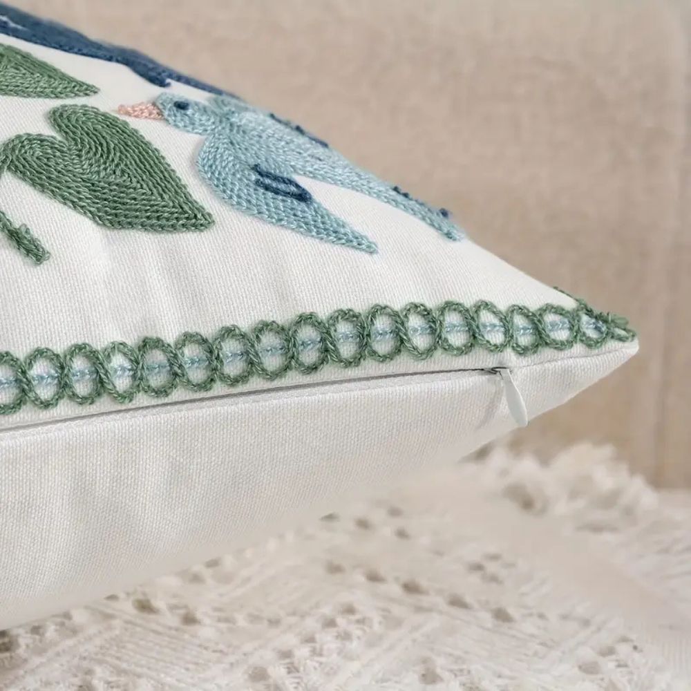 Classic Floral Embroidered Pillow Cover