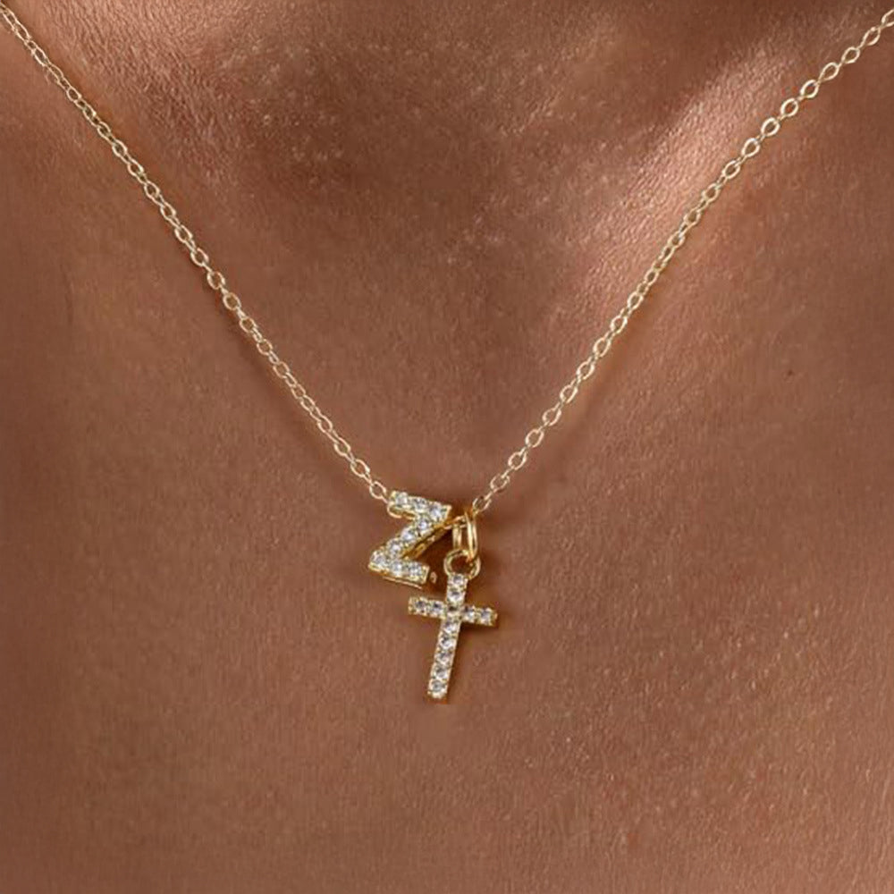 Delicate Initial and Cross Pendant Necklace