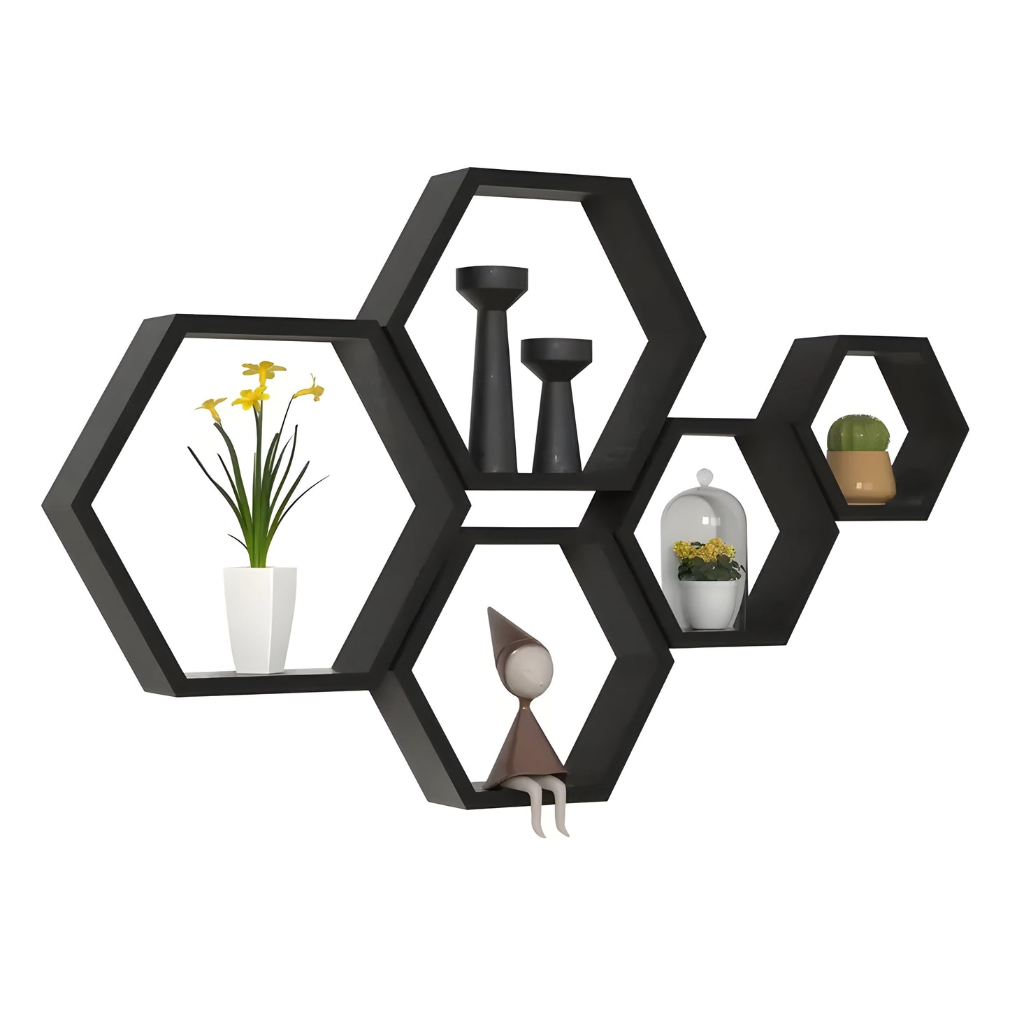 Rustic Wooden Wall Shelves 5 Piece Hexagon Set