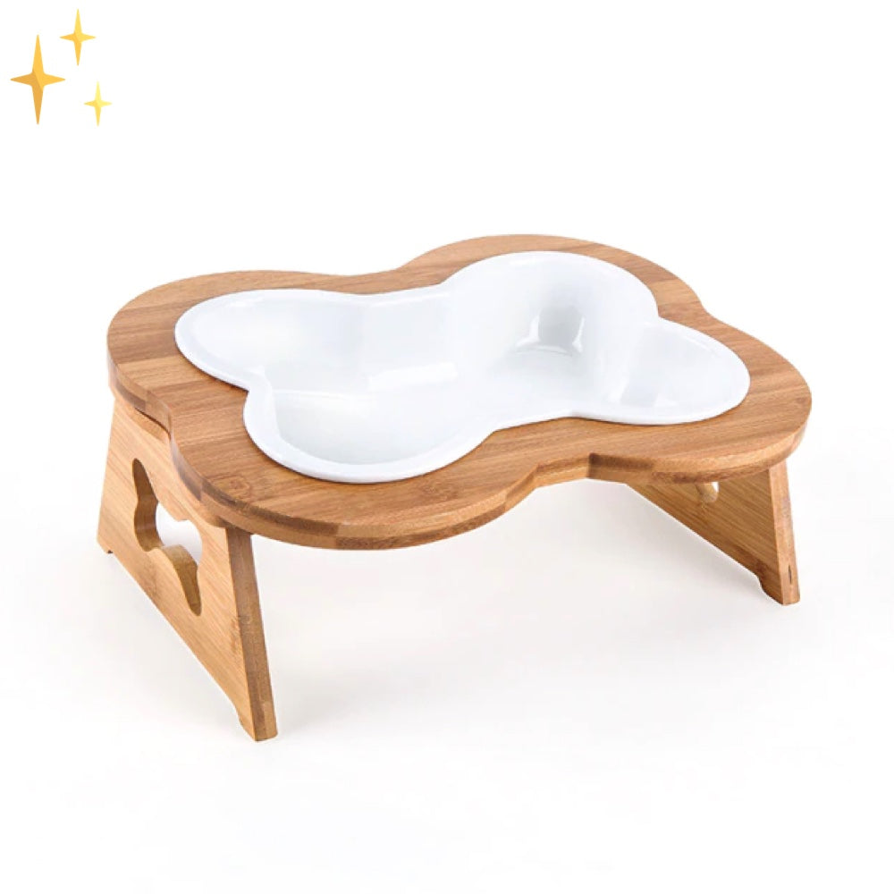 Pet Wooden Elevated Ceramic Dog Food Dish
