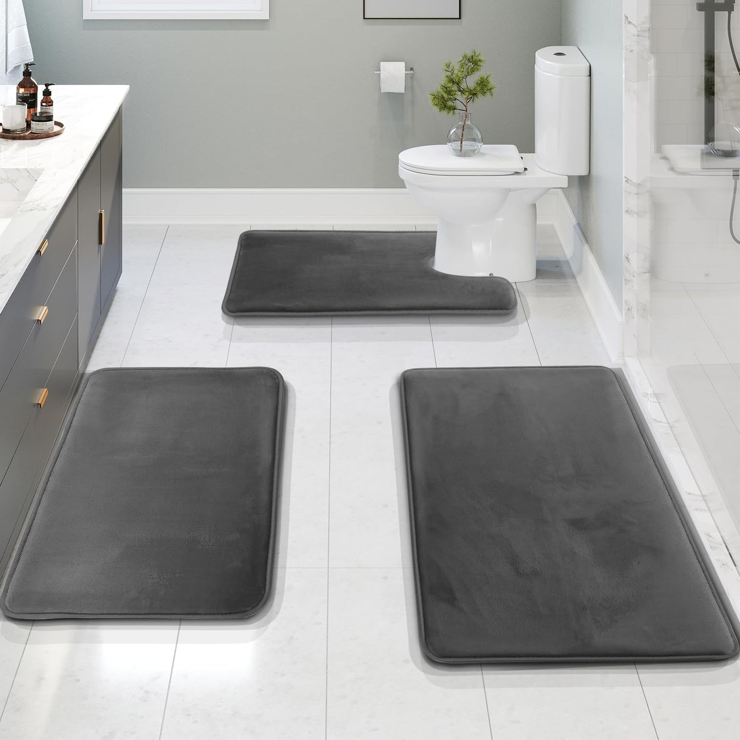 Soft Plush 3 Piece Bathroom Mat Set